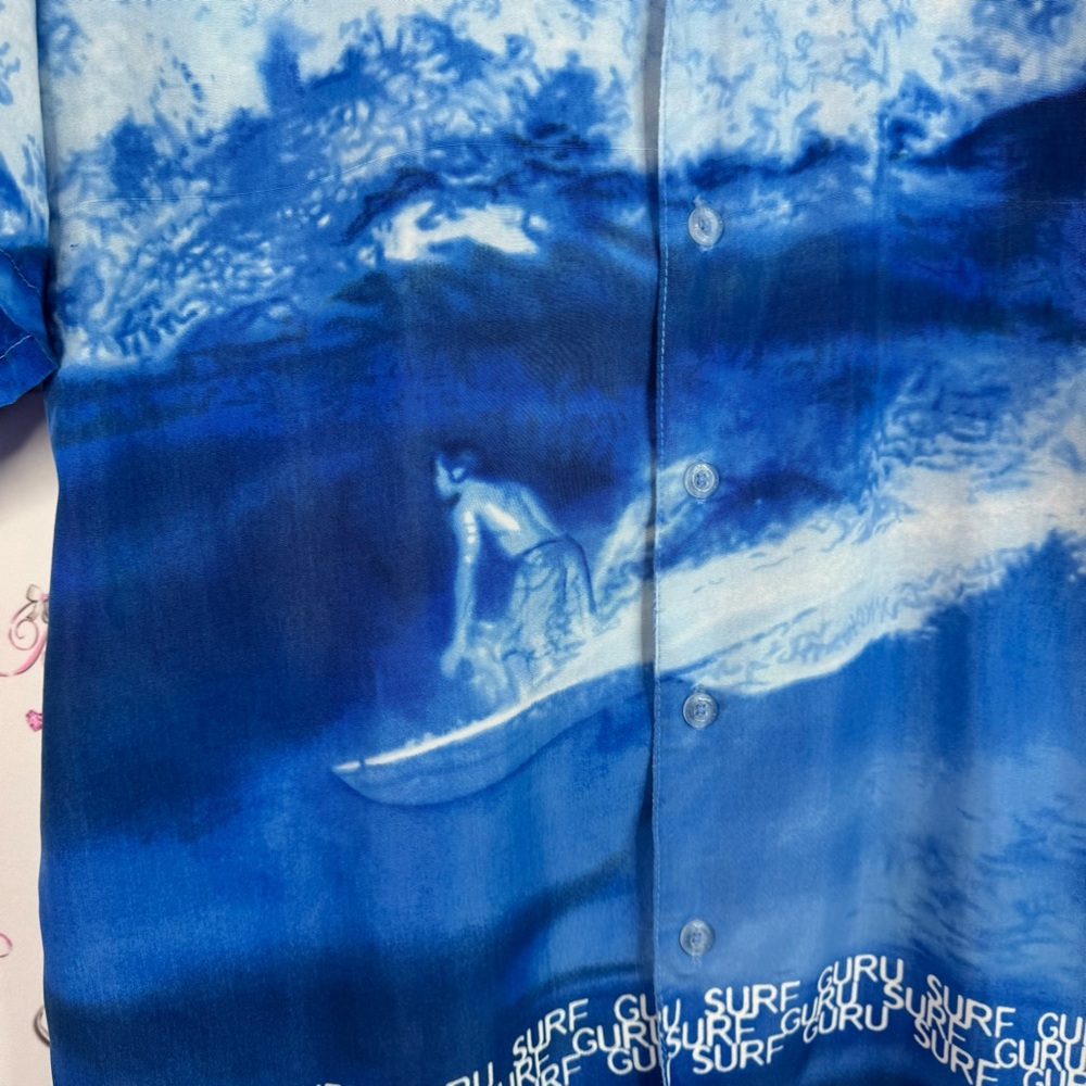 Surf guru button up Tshirt vintage surf πββοΈ scene Ocean Wave Print y2k Shirt - Picture 5 of 9